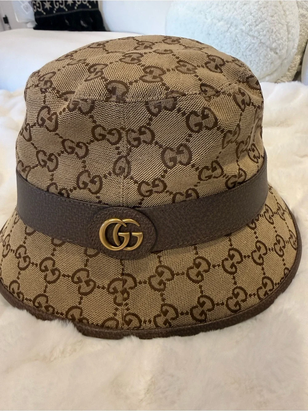 Gucci Brown GG Canvas Bucket Hat with Double G Logo